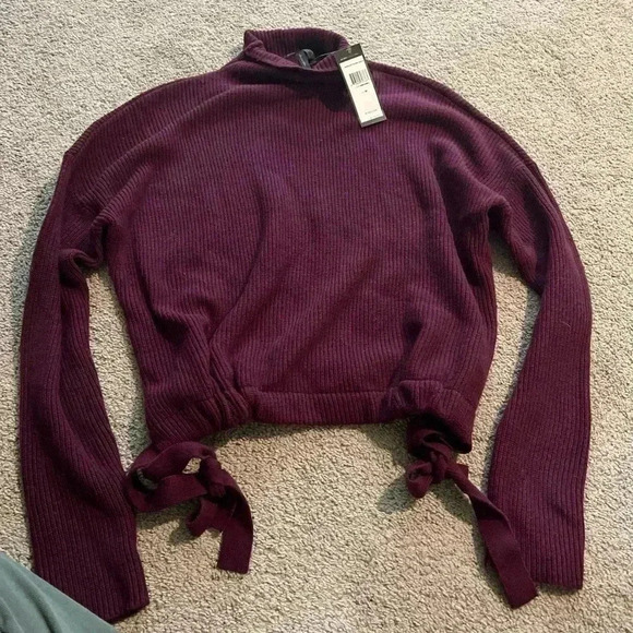 BCBG MaxAzria Tie Hem Mock Neck Womens Purple Sweater Size Medium NEW - Picture 5 of 9